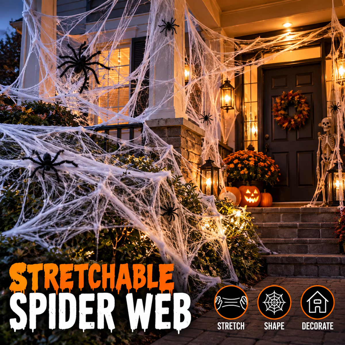 Stretchable Halloween Spider Web Decor – Indoor & Outdoor Cobweb Decoration