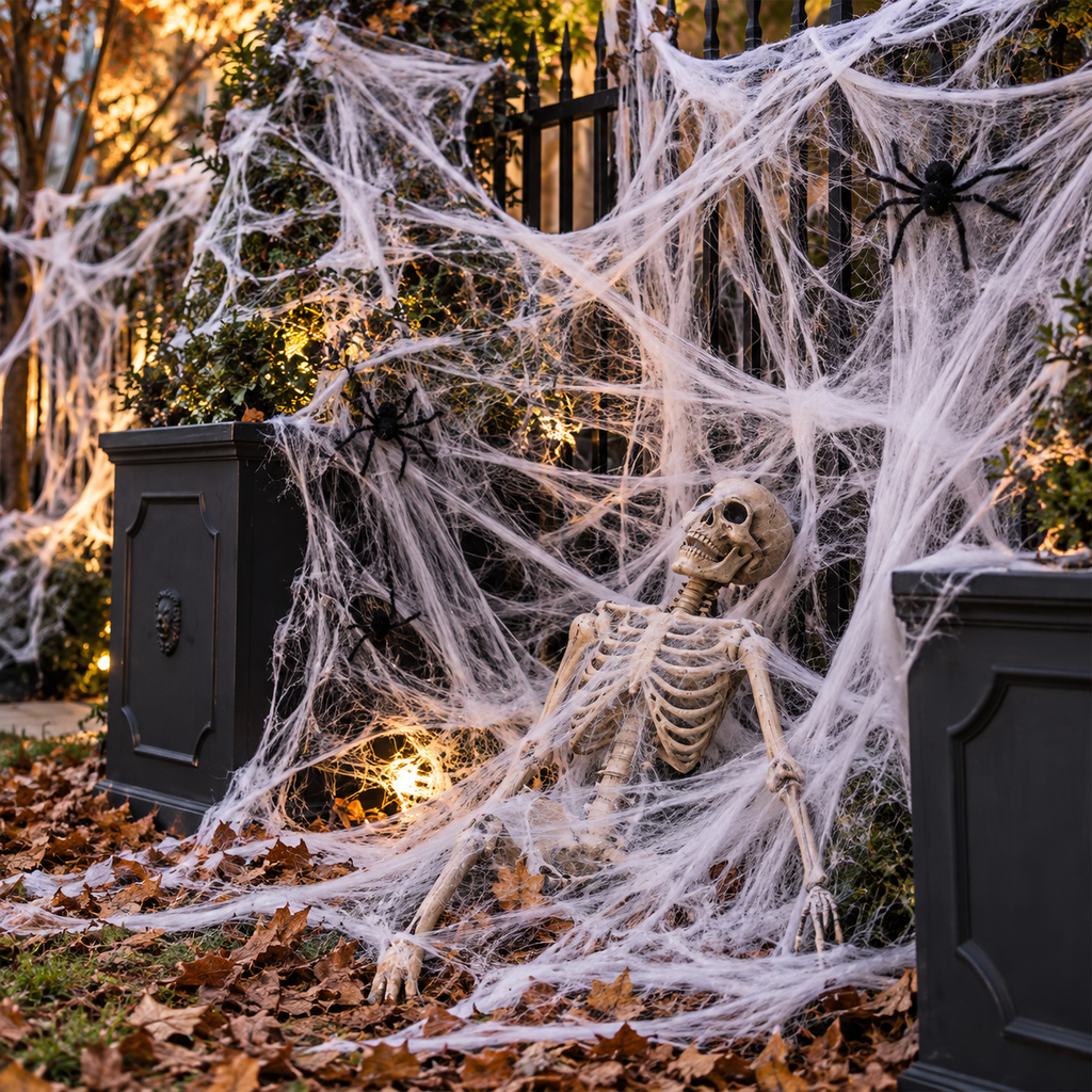 Stretchable Halloween Spider Web Decor – Indoor & Outdoor Cobweb Decoration