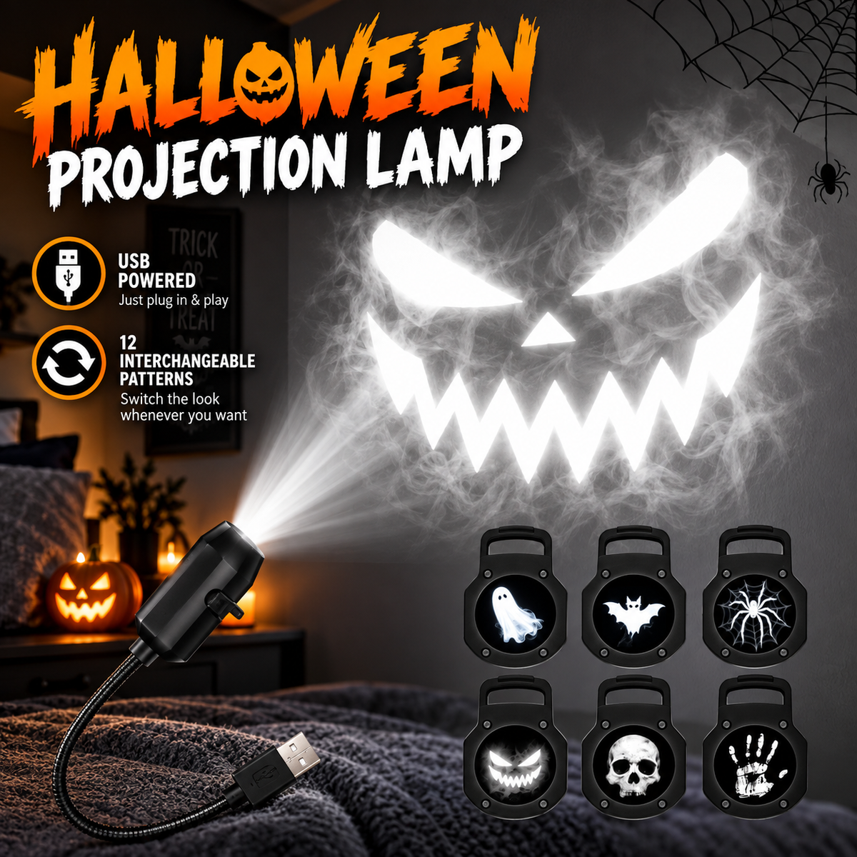 12-Pattern Halloween Projector Light